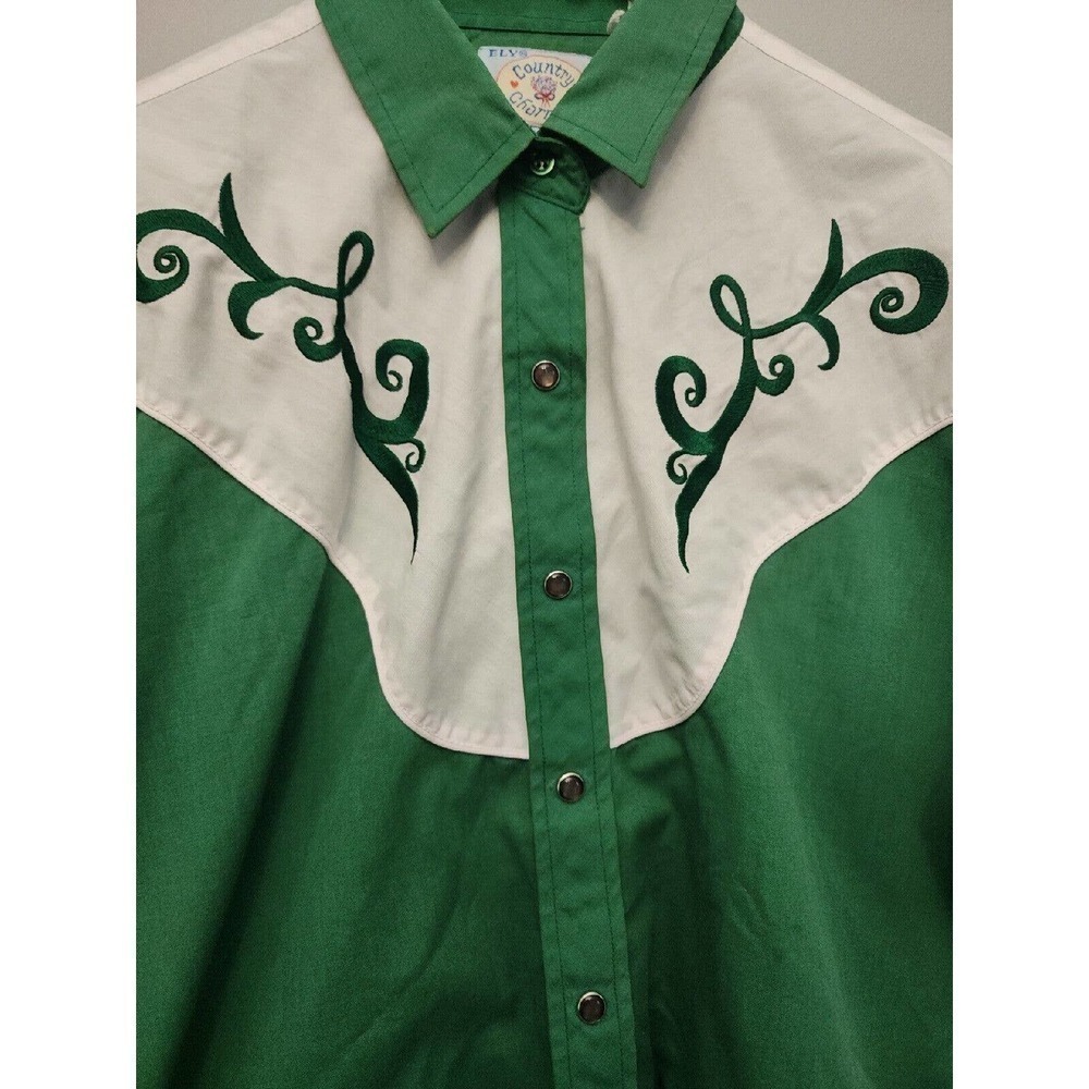 Vintage Ely Country Charmers Western Snap Women's Rodeo Shirt Large GREEN - Picture 7 of 8